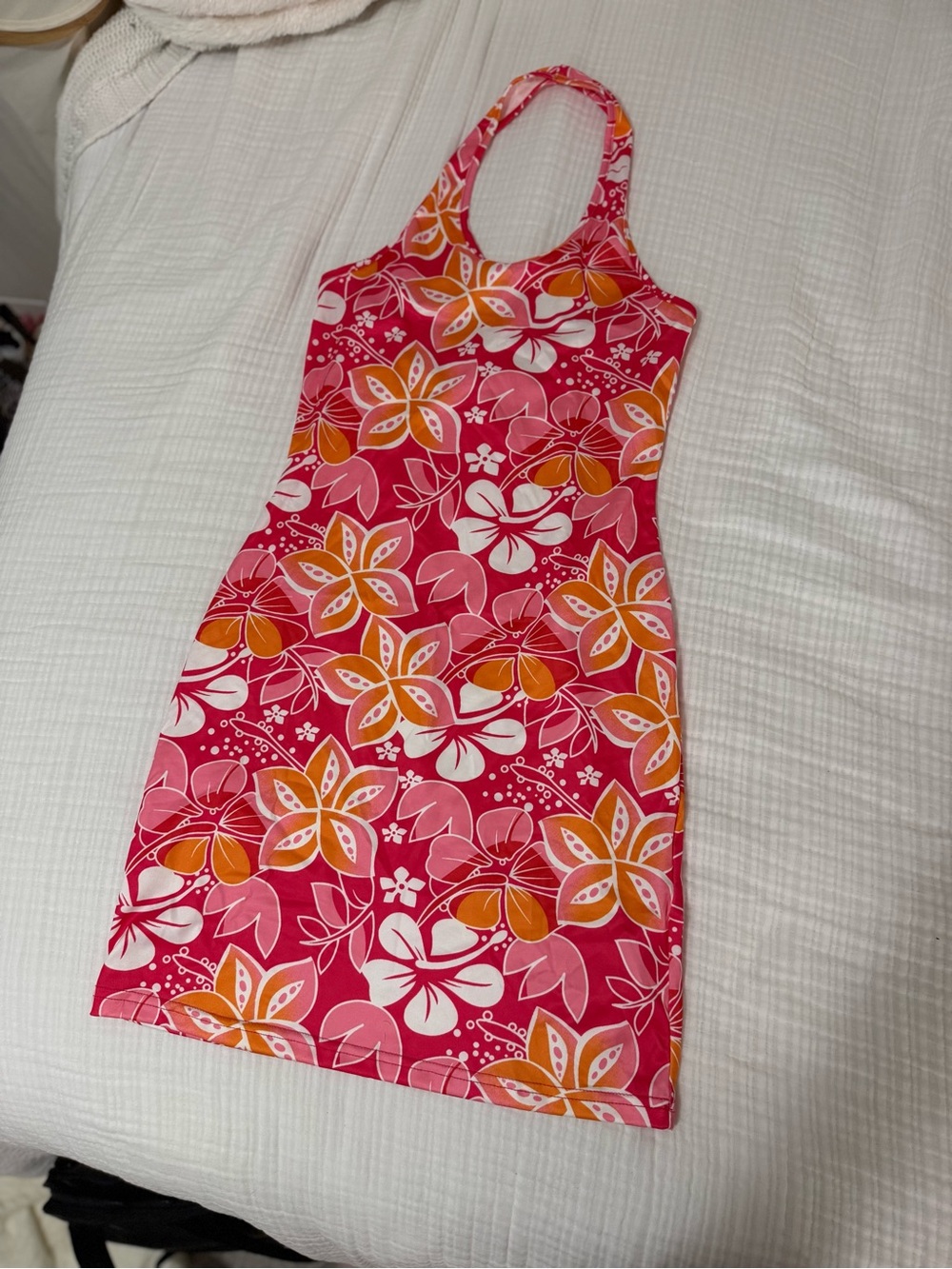 Amazon Pink Floral Halter Mini Dress